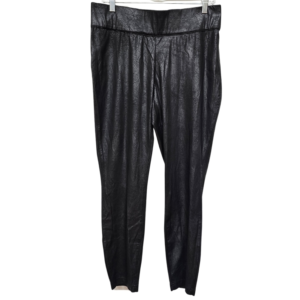Du Jour Distressed Faux Suede Pull On Leggings, Black, Size 14